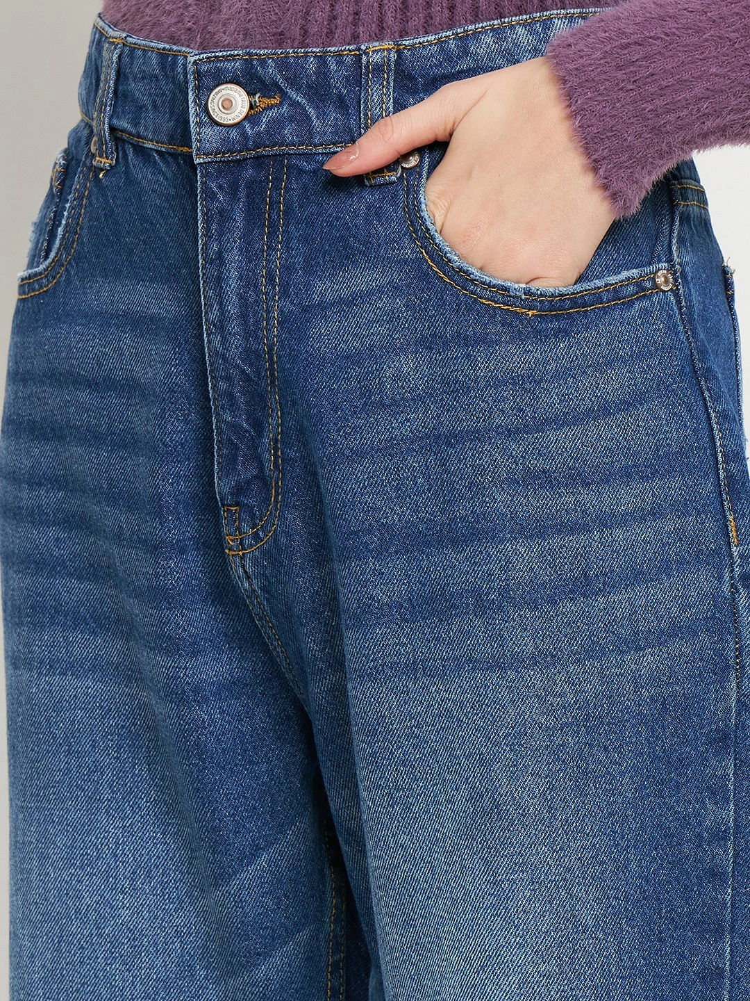 Light Stretch Anywhere Fit Madame Blue Straight Fit Distressed Jeans