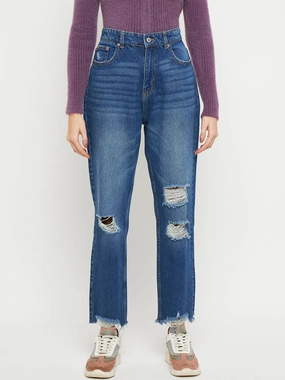 Madame Blue Straight Fit Distressed Jeans Weekend Style Smooth