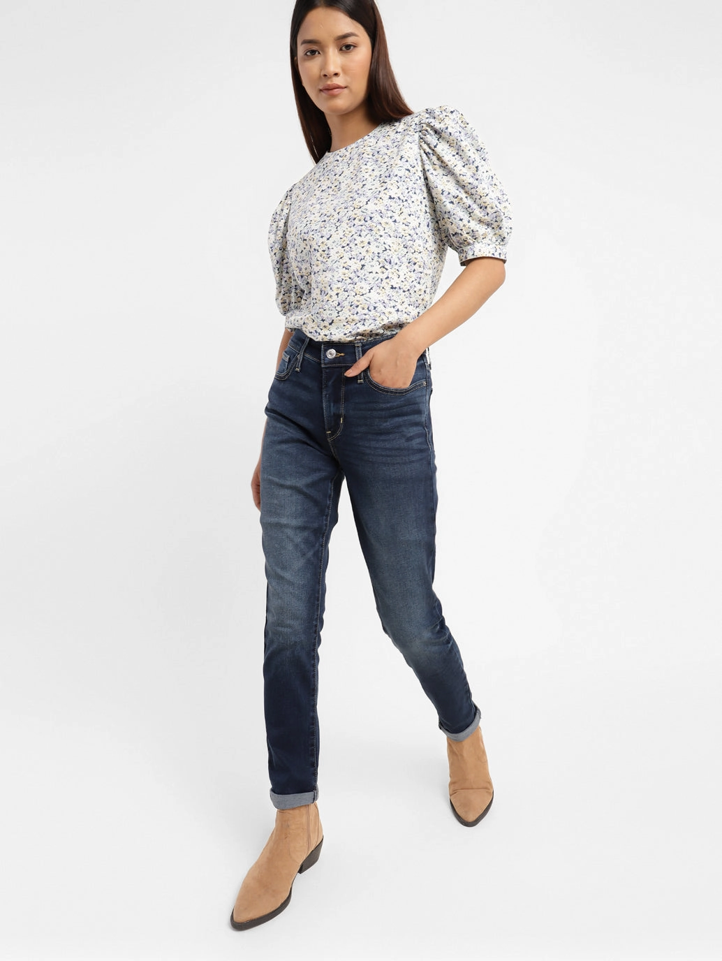 Women's 311 Blue Skinny Fit High Rise Jeans Street Fashion Breathable Textured Yarn Blends