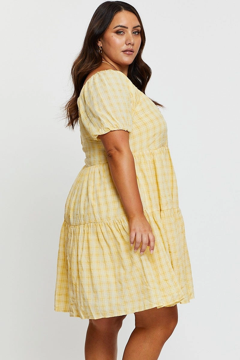 Yellow Smock Dress V-neck Short Sleeve Tie Light Soft Polite Vibe