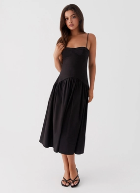 Silky Shine Cozy Style Yvette Corset Midi Dress - Black