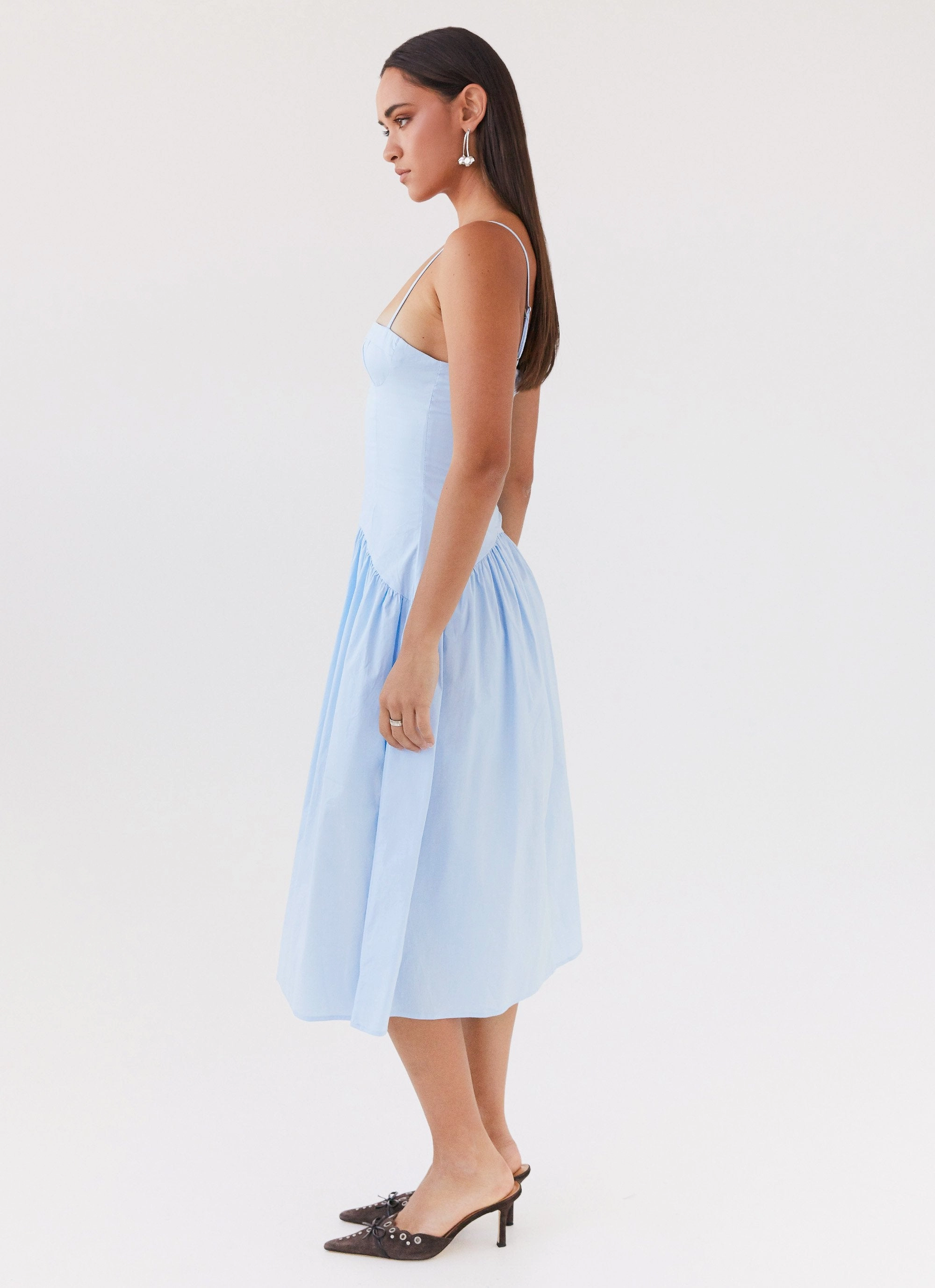 Bow-Detail Fall Comfort Yvette Corset Midi Dress - Blue