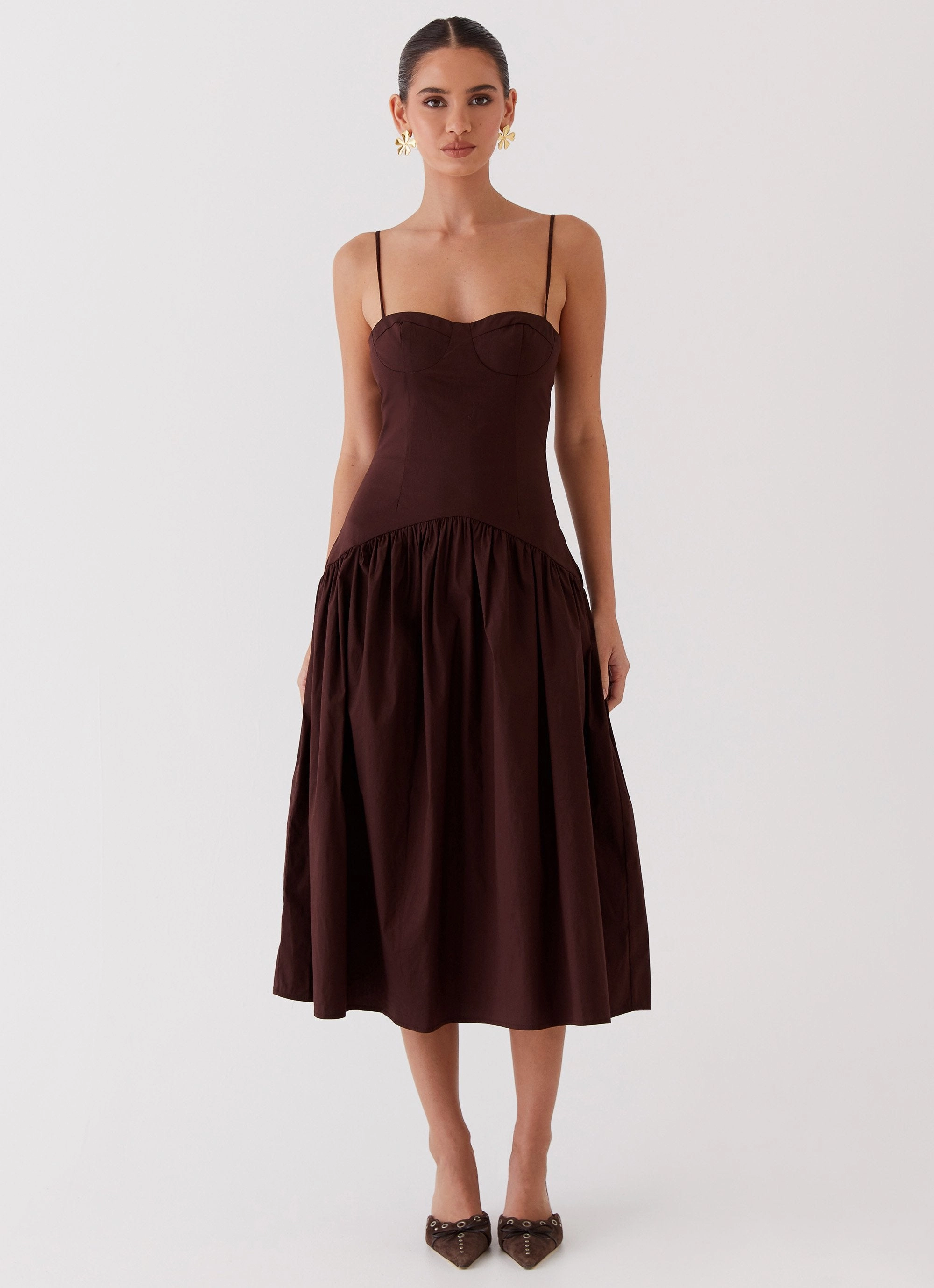 Versatile Layer Wear Formal Aura Yvette Corset Midi Dress - Chocolate