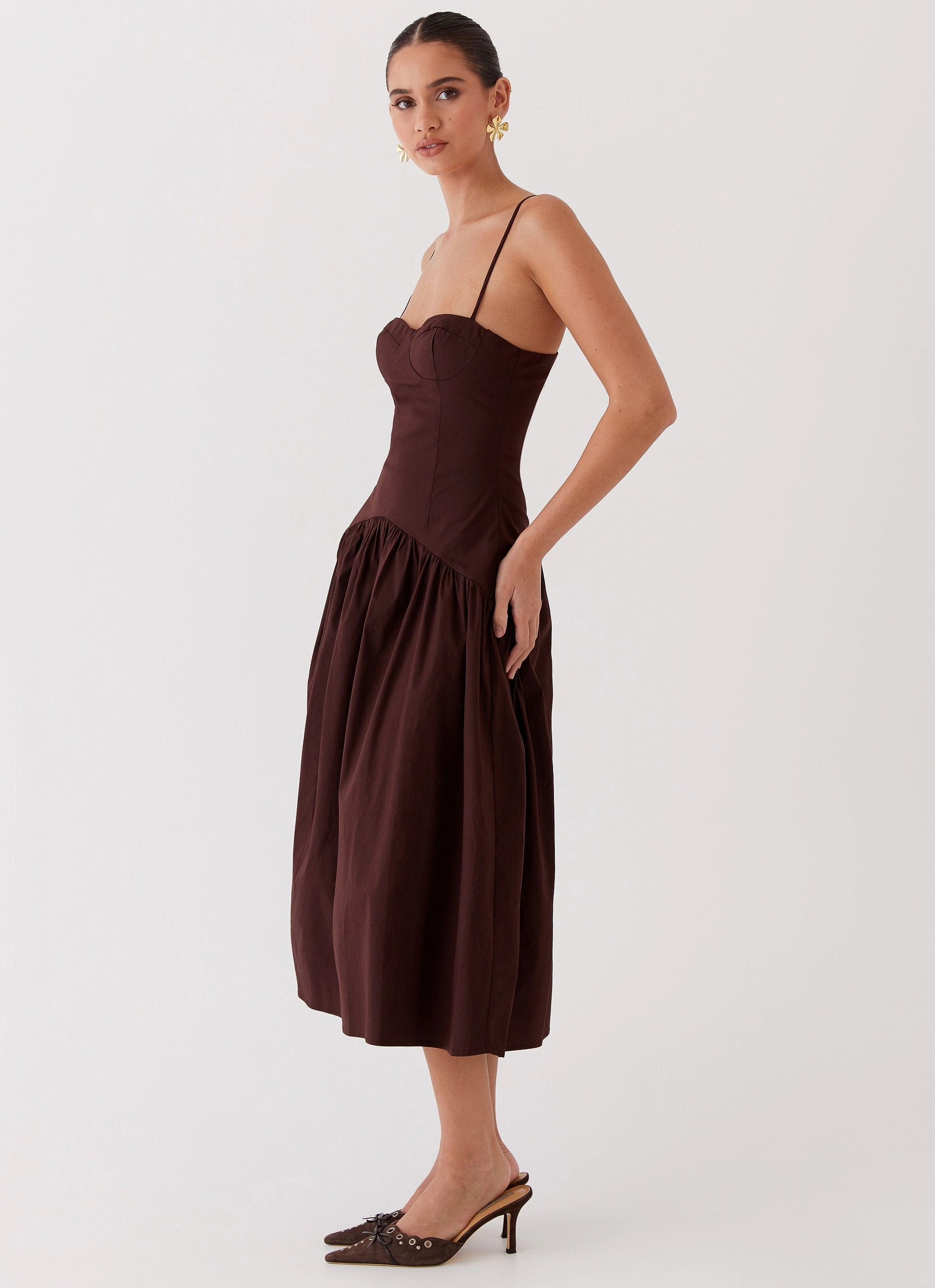 Stylish Pick Chic Design Yvette Corset Midi Dress - Chocolate