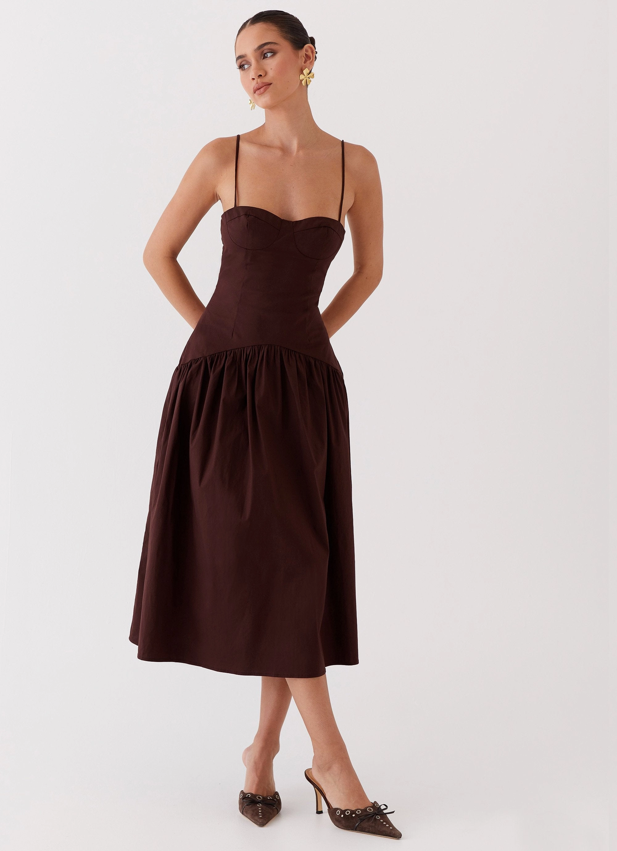 Street Vibe Yvette Corset Midi Dress - Chocolate