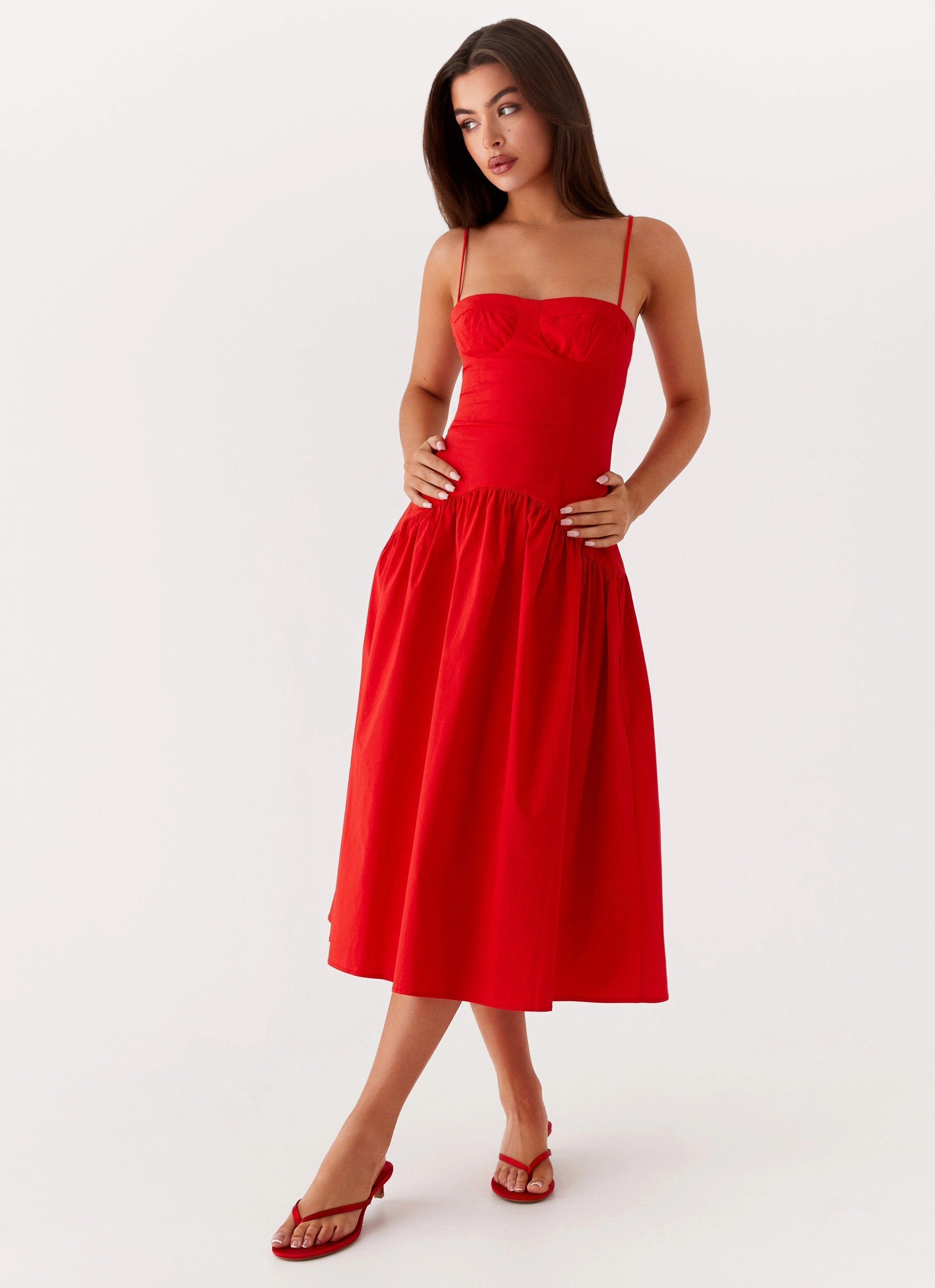 Yvette Corset Midi Dress - Red Shine Soft