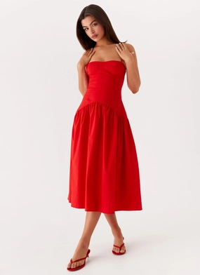 Yvette Corset Midi Dress - Red Minimalist Elegance Relaxed Fit