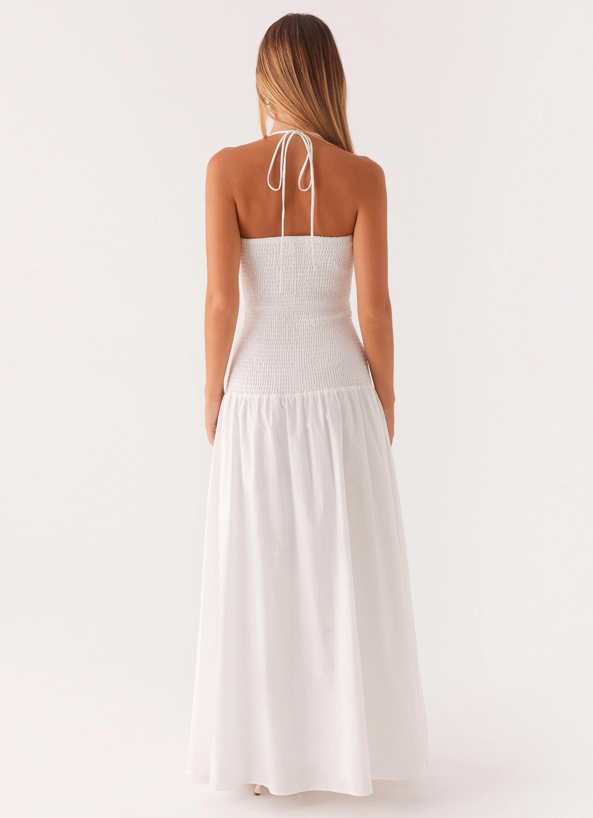 Zahra Maxi Dress - White Contemporary Layer Glossy Detail