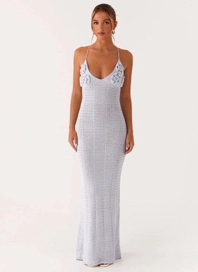 Snap-Closure Sophisticated and Relaxed Zara Rose Crochet Maxi Dress - Blue