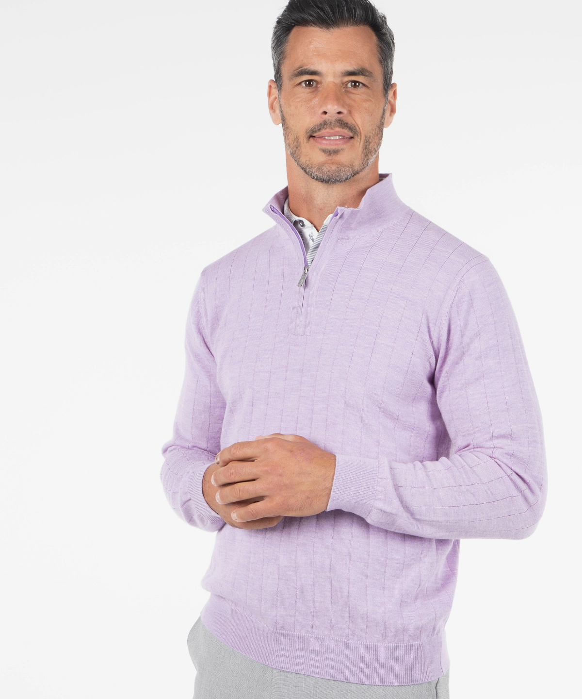 TemperatureRegulating Yarn Chill Style Signature Merino Lined Quarter-Zip Mock Neck Wind Sweater