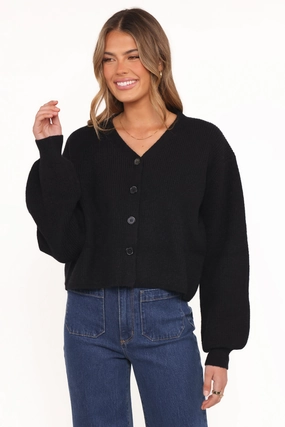 Snug feel Light Reflective Trims Sybil Button Front Cardigan - Black
