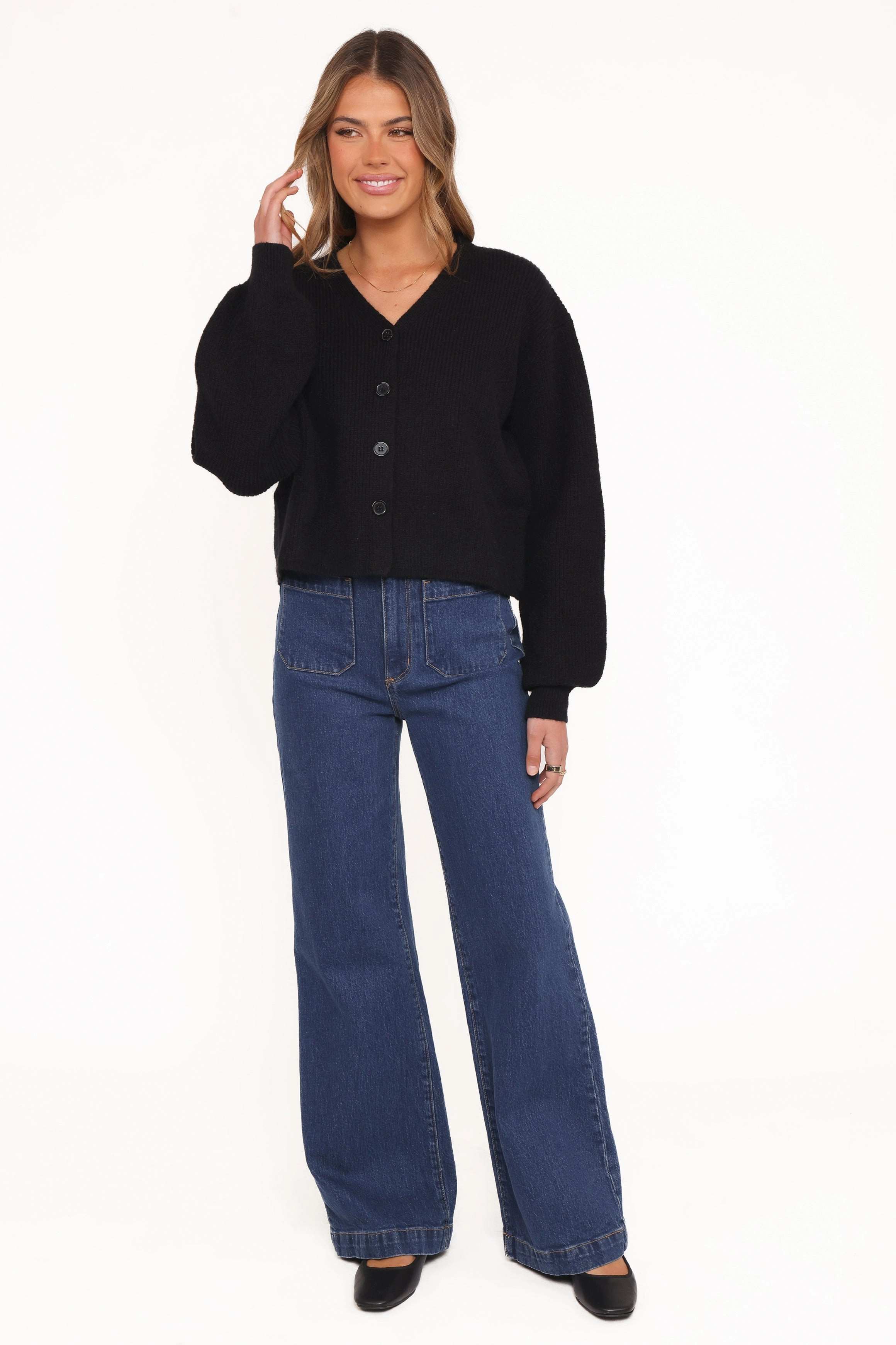 Closet Essential Sleek Fit Sybil Button Front Cardigan - Black