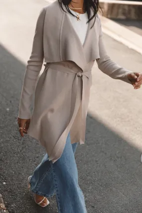 Zimmer Cardigan - Beige Interlock Ribbed Collar Four Way Stretch