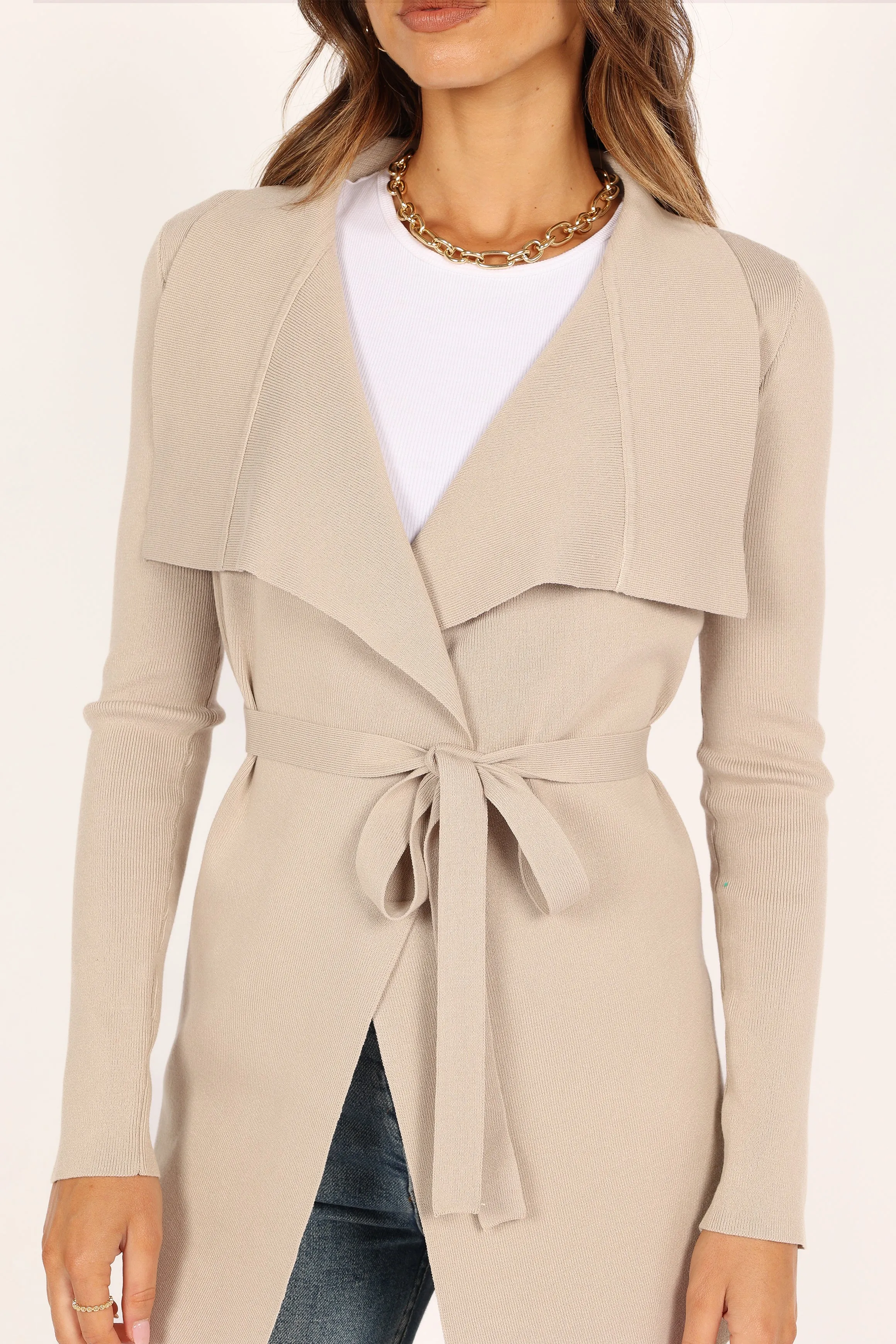 Drop Shoulder Smooth zipper closure Zimmer Cardigan - Beige