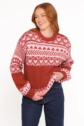 Zinnia Fairisle Knit Sweater - Red Simple Silhouette Biodegradable Fiber
