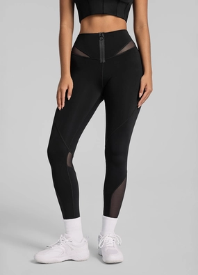 Zip Front Mesh Leggings High-Stretch Comfort