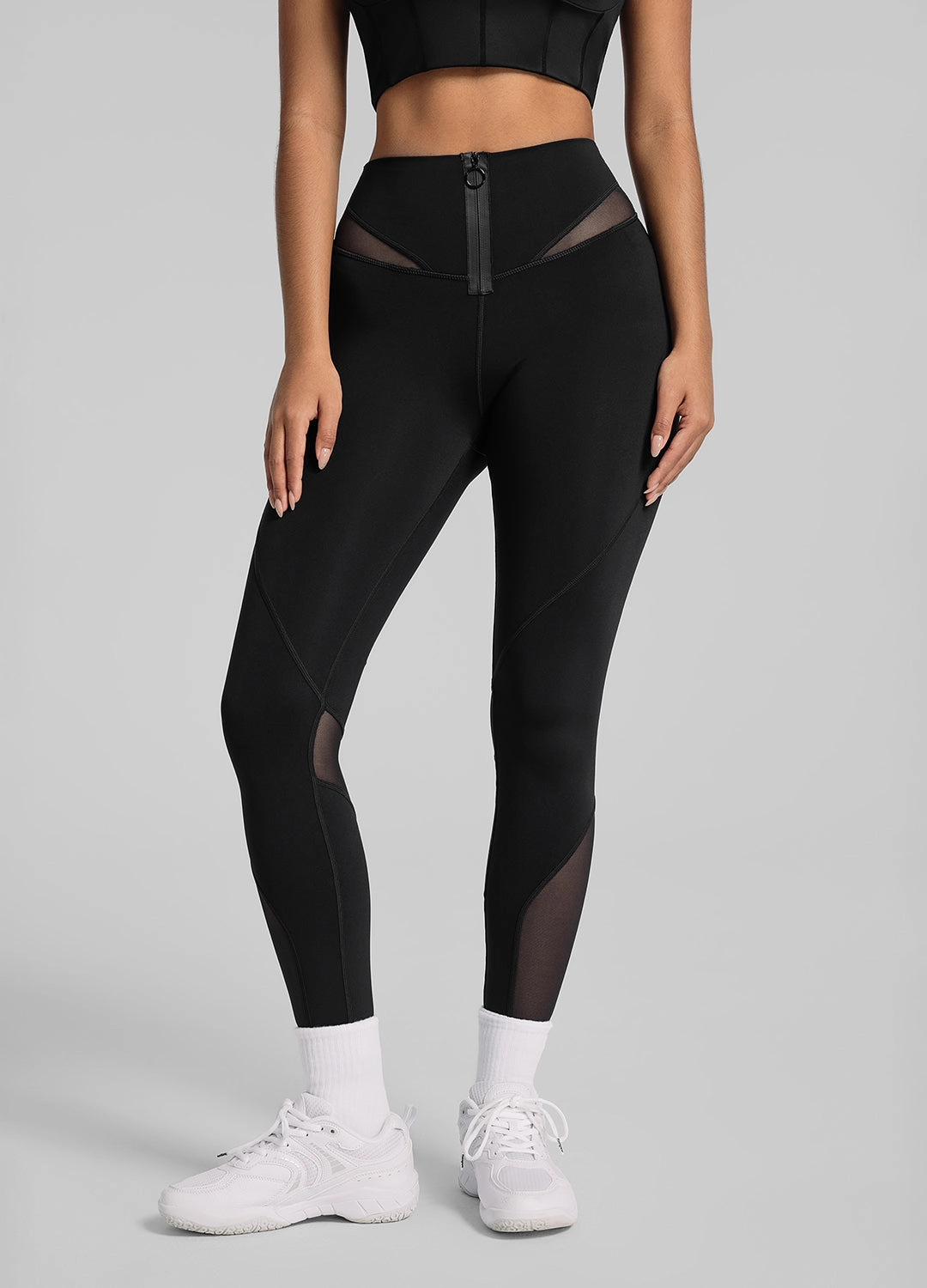 Zip Front Mesh Leggings High-Stretch Comfort