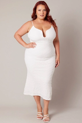 White Bubble Maxidress Front Ruffle Elegant holiday wear