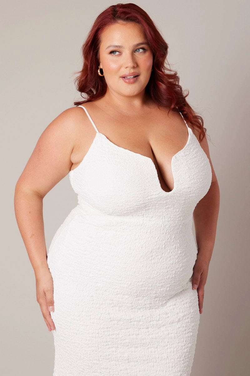 Perfect Waist Front Detail White Bubble Maxidress